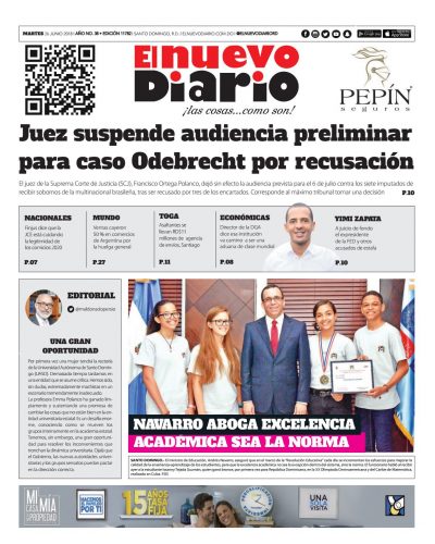 Portada Periódico El Nuevo Diario, Martes 26 de Junio 2018