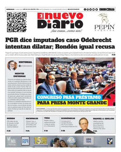 Portada Periódico El Nuevo Diario, Miércoles 27 de Junio 2018