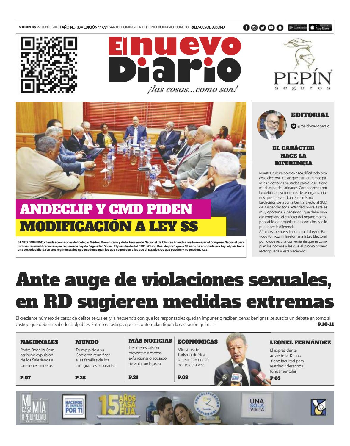 Portada Periódico El Nuevo Diario, Viernes 22 de Junio 2018