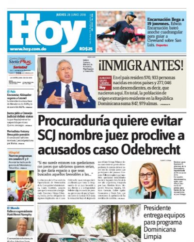 Portada Periódico Hoy, Jueves 28 de Junio 2018