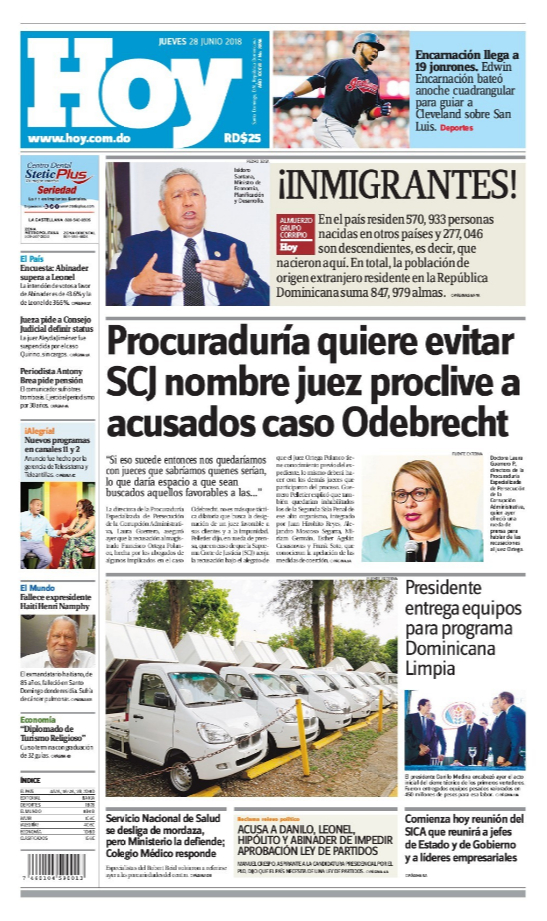 Portada Periódico Hoy, Jueves 28 de Junio 2018