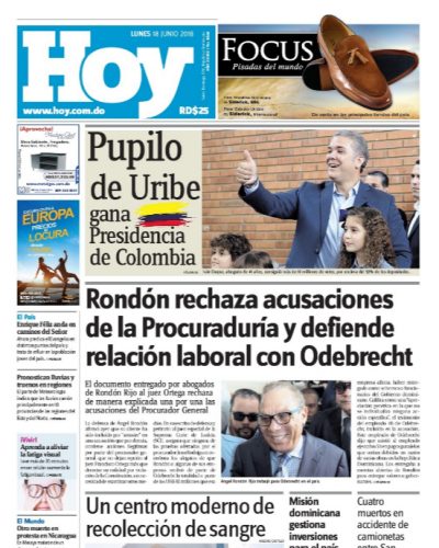 Portada Periódico Hoy, Lunes 18 de Junio 2018