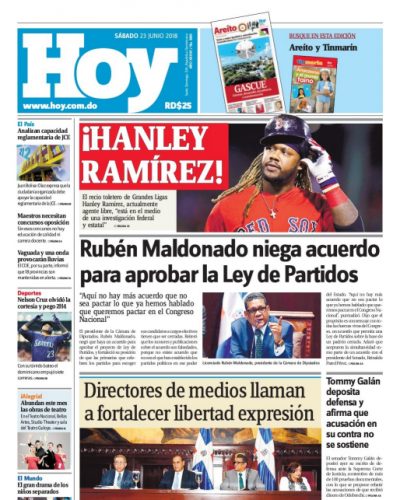Portada Periódico Hoy, Sábado 23 de Junio 2018