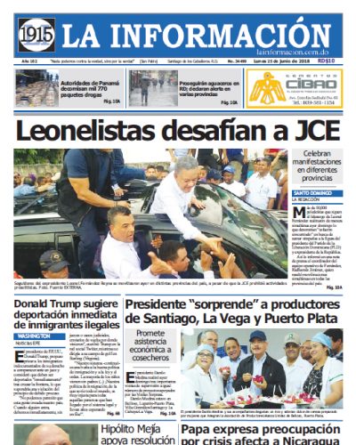 Portada Periódico La Información, Lunes 25 de Junio 2018