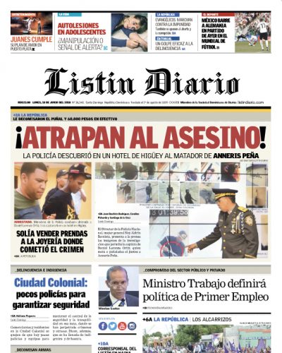 Portada Periódico Listín Diario, Lunes 18 de Junio 2018