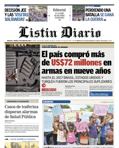 Portada Periódico Listín Diario, Lunes 25 de Junio 2018