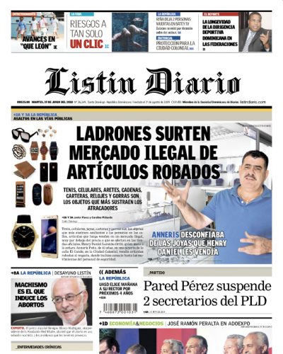 Portada Periódico Listín Diario, Martes 19 de Junio 2018