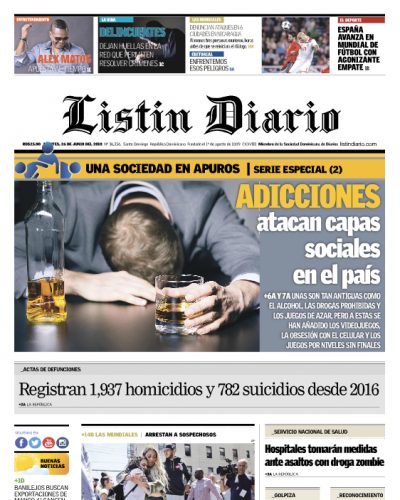 Portada Periódico Listín Diario, Martes 26 de Junio 2018