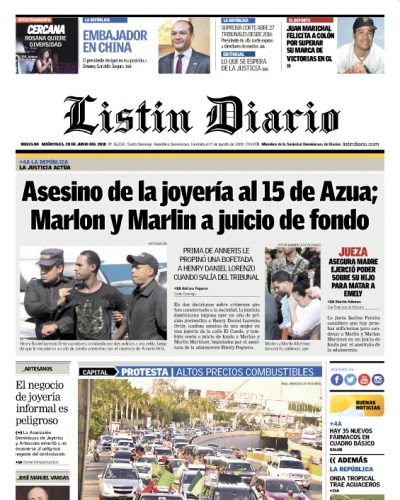 Portada Periódico Listín Diario, Miércoles 20 de Junio 2018