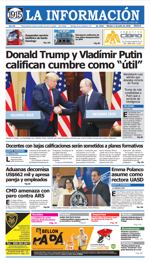 Portada Periódico La Información, Martes 17 de Julio 2018