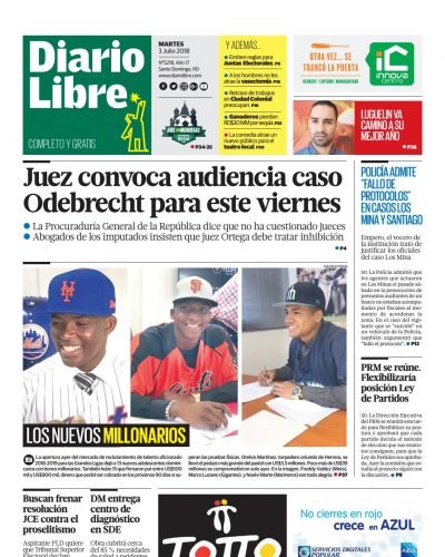Portada Periódico Diario Libre, Martes 03 de Julio 2018