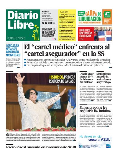 Portada Periódico Diario Libre, Martes 17 de Julio 2018