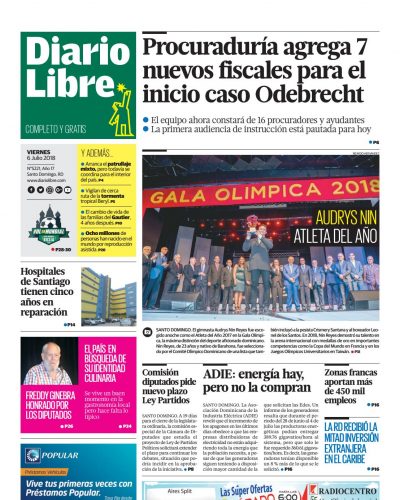 Portada Periódico Diario Libre, Viernes 06 de Julio 2018