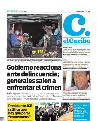 Portada Periódico El Caribe, Jueves 05 de Julio 2018