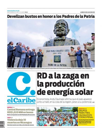 Portada Periódico El Caribe, Lunes 16 de Julio 2018