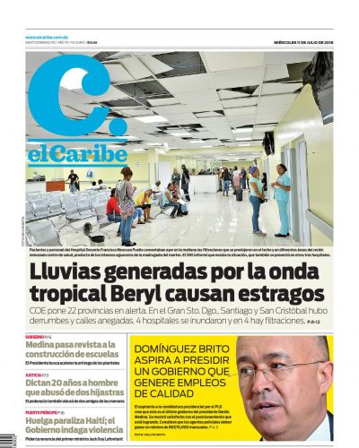 Portada Periódico El Caribe, Miércoles 11 de Julio 2018