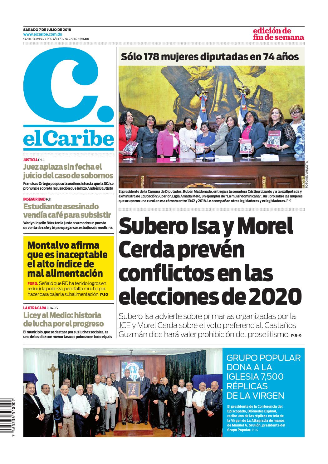 Portada Periódico El Caribe, Sábado 07 de Julio 2018