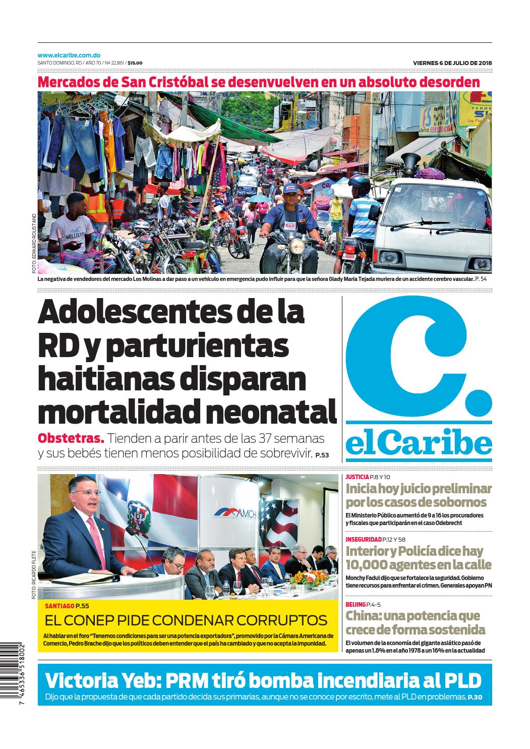 Portada Periódico El Caribe, Viernes 06 de Julio 2018