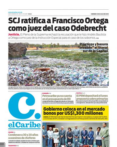 Portada Periódico El Caribe, Viernes 13 de Julio 2018