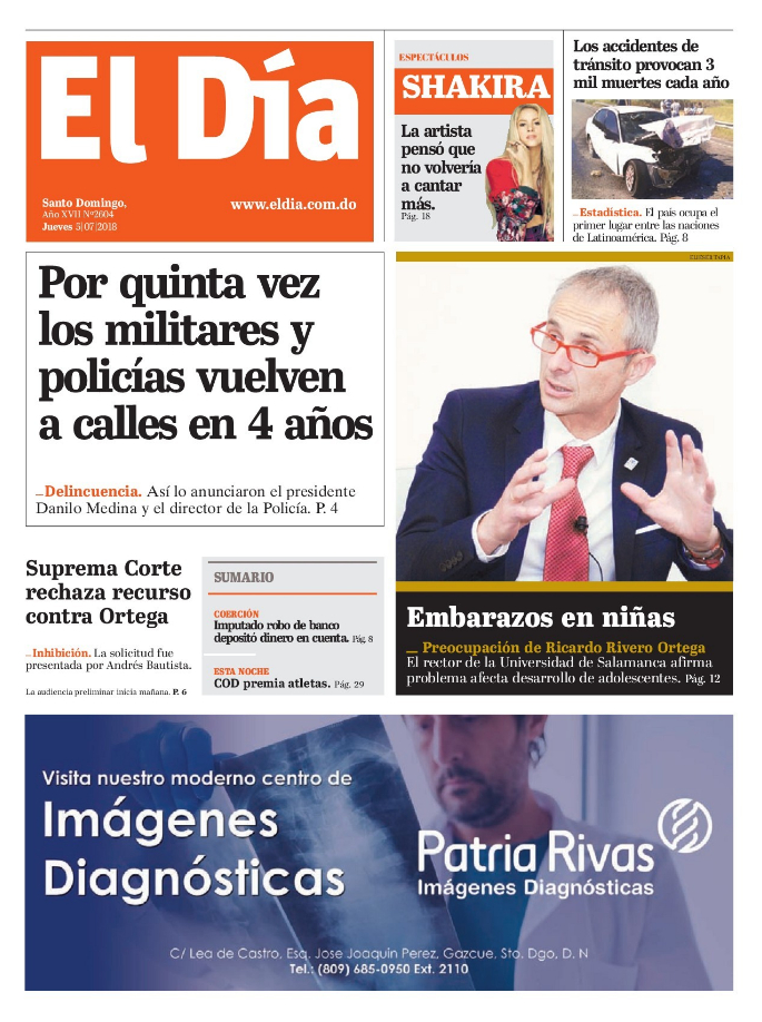 Portada Periódico El Día, Jueves 05 de Julio 2018