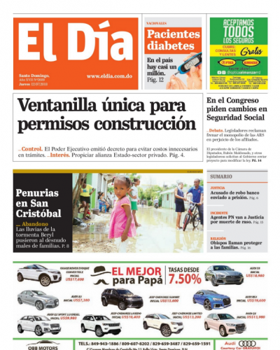 Portada Periódico El Día, Jueves 12 de Julio 2018