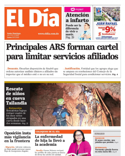 Portada Periódico El Día, Lunes 09 de Julio 2018