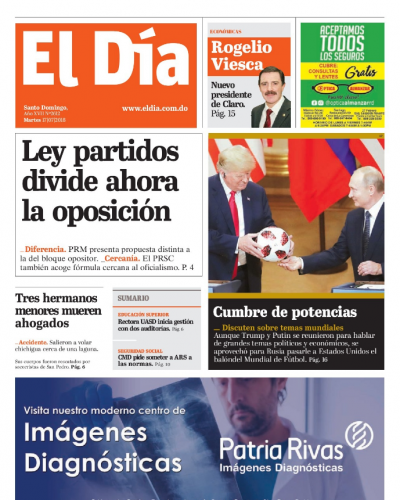 Portada Periódico El Día, Martes 17 de Julio 2018