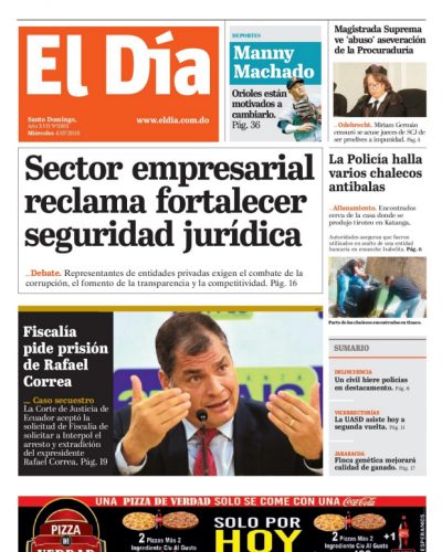 Portada Periódico El Día, Miércoles 04 de Julio 2018