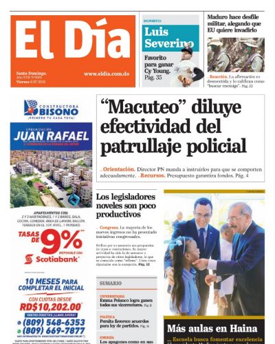 Portada Periódico El Día, Viernes 06 de Julio 2018