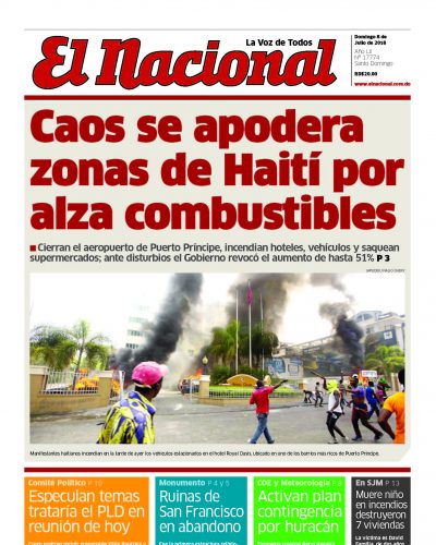 Portada Periódico El Nacional, Domingo 08 de Julio 2018