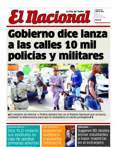 Portada Periódico El Nacional, Jueves 05 de Julio 2018