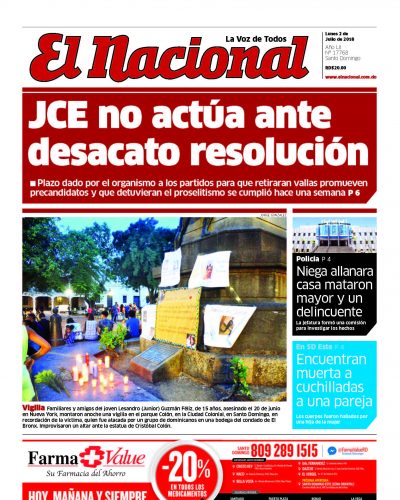 Portada Periódico El Nacional, Lunes 02 de Julio 2018