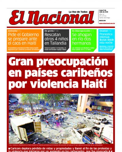 Portada Periódico El Nacional, Lunes 09 de Julio 2018