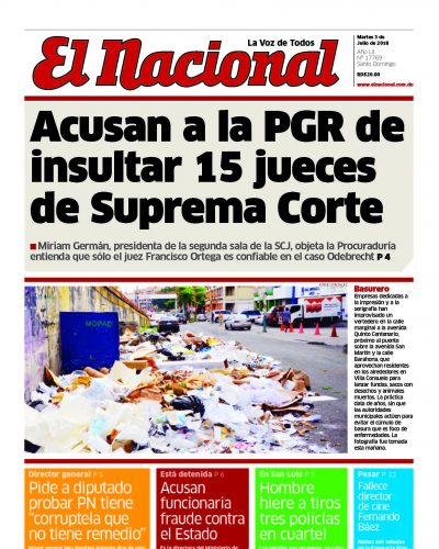 Portada Periódico El Nacional, Martes 03 de Julio 2018