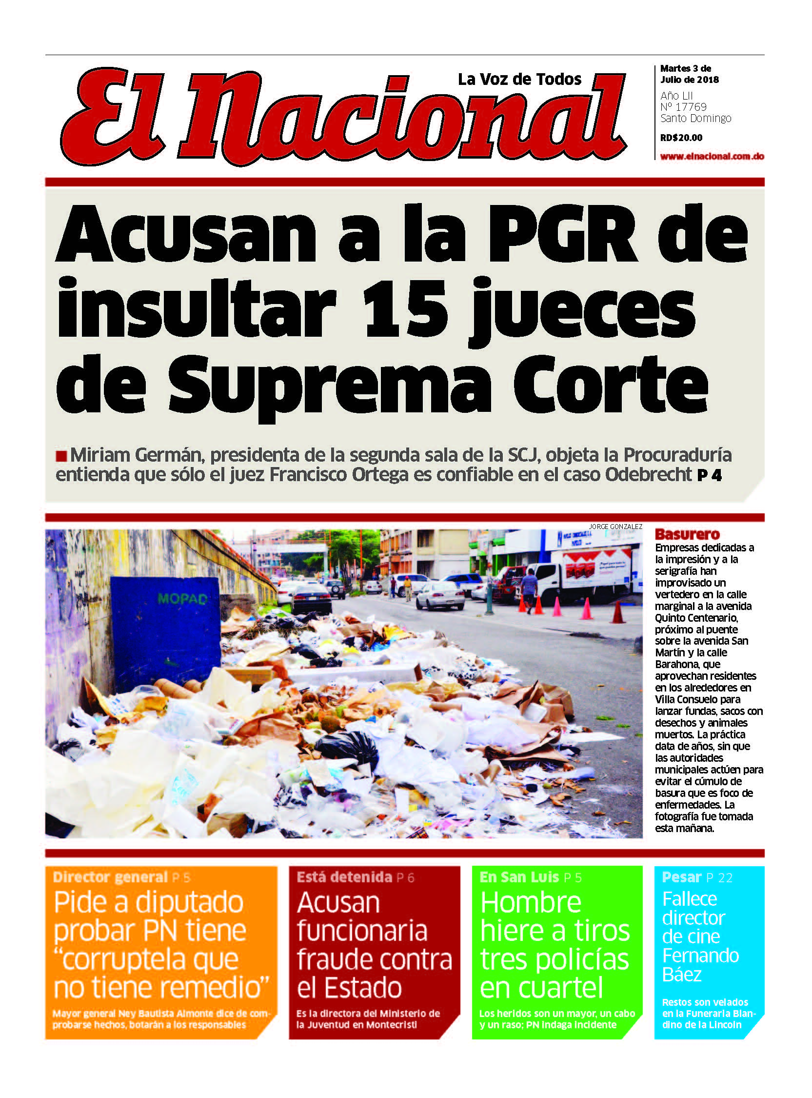 Portada Periódico El Nacional, Martes 03 de Julio 2018