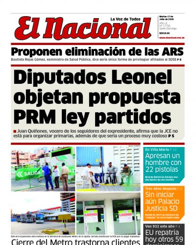 Portada Periódico El Nacional, Martes 17 de Julio 2018