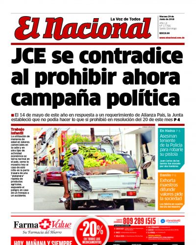 Portada Periódico El Nacional, Viernes 29 de Junio 2018