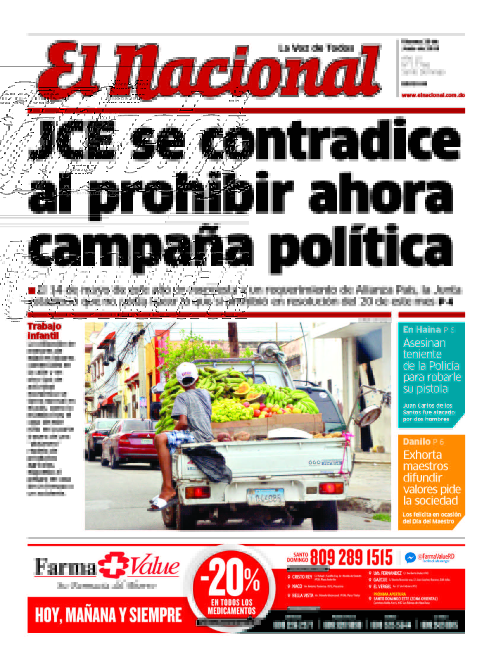 Portada Periódico El Nacional, Viernes 29 de Junio 2018