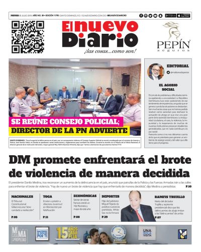 Portada Periódico El Nuevo Diario, Jueves 05 de Julio 2018