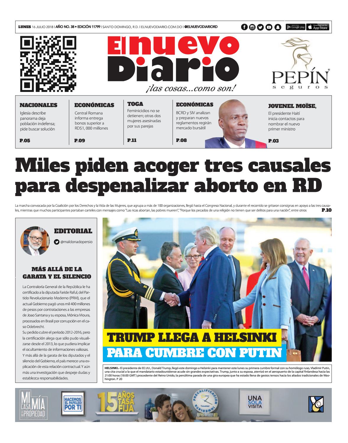 Portada Periódico El Nuevo Diario, Lunes 16 de Julio 2018