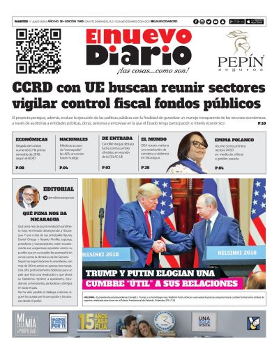 Portada Periódico El Nuevo Diario, Martes 17 de Julio 2018