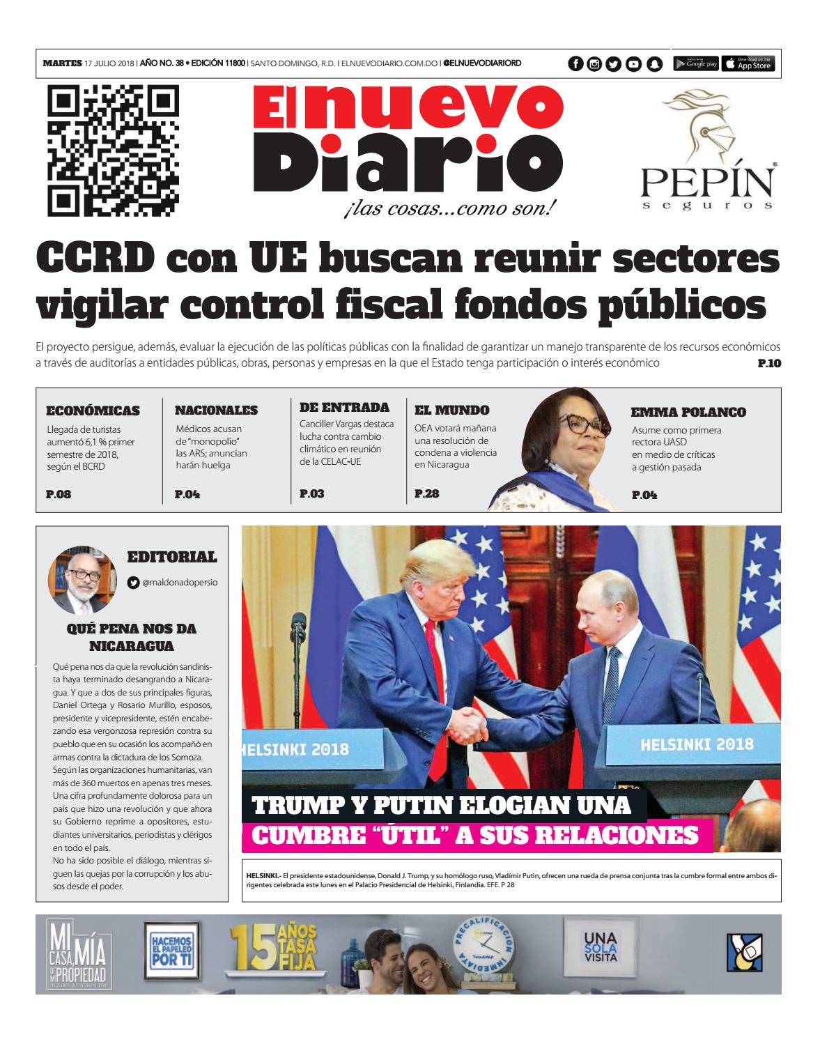 Portada Periódico El Nuevo Diario, Martes 17 de Julio 2018