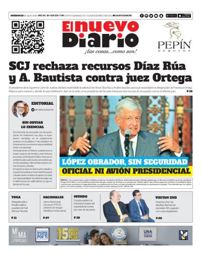 Portada Periódico El Nuevo Diario, Miércoles 04 de Julio 2018