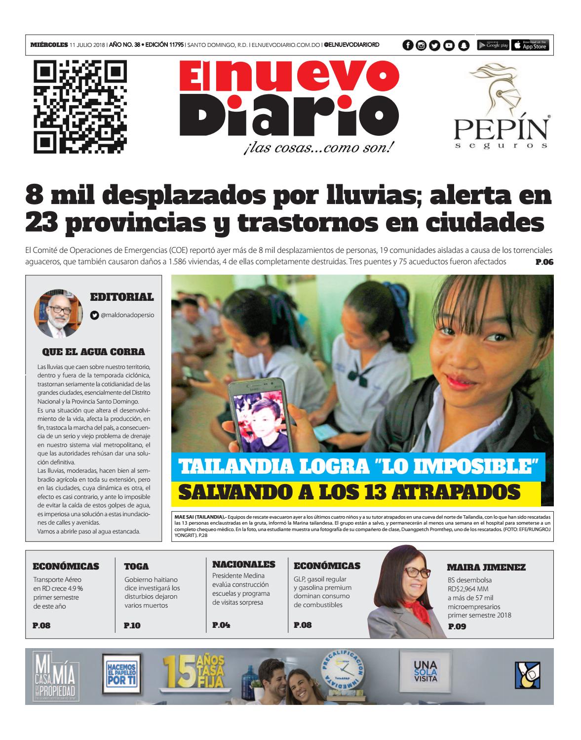 Portada Periódico El Nuevo Diario, Miércoles 11 de Julio 2018