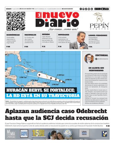 Portada Periódico El Nuevo Diario, Sábado 07 de Julio 2018