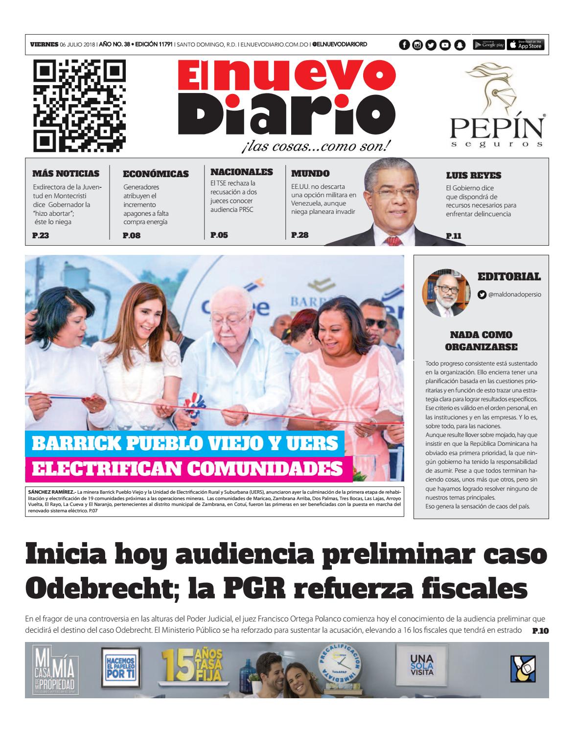 Portada Periódico El Nuevo Diario, Viernes 06 de Julio 2018