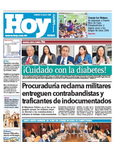 Portada Periódico Hoy, Jueves 12 de Julio 2018