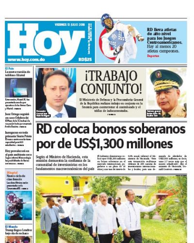 Portada Periódico Hoy, Lunes 16 de Julio 2018