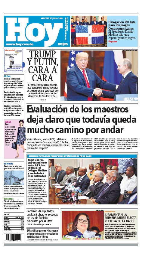 Portada Periódico Hoy, Martes 17 de Julio 2018