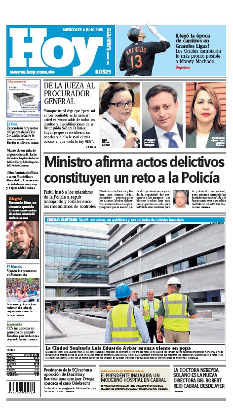 Portada Periódico Hoy, Miércoles 04 de Julio 2018